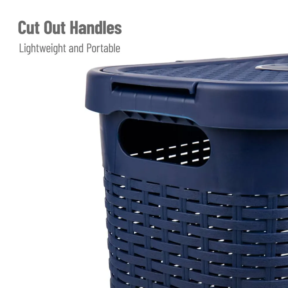 Mind Reader 40L Ventilated Slim Laundry Hamper with Cut Out Handles & Attached Hinged Lid, 2ct.