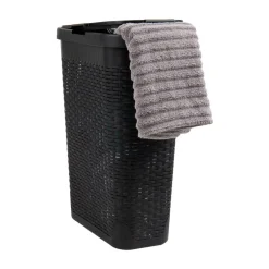 Mind Reader 40L Ventilated Slim Laundry Hamper with Cut Out Handles & Attached Hinged Lid, 2ct.