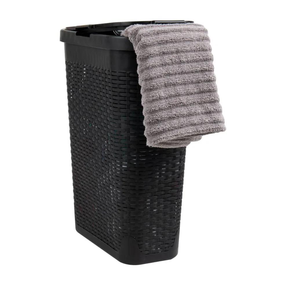 Mind Reader 40L Ventilated Slim Laundry Hamper with Cut Out Handles & Attached Hinged Lid, 2ct.