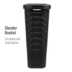 Mind Reader 40L Ventilated Slim Laundry Hamper with Cut Out Handles & Attached Hinged Lid, 2ct.