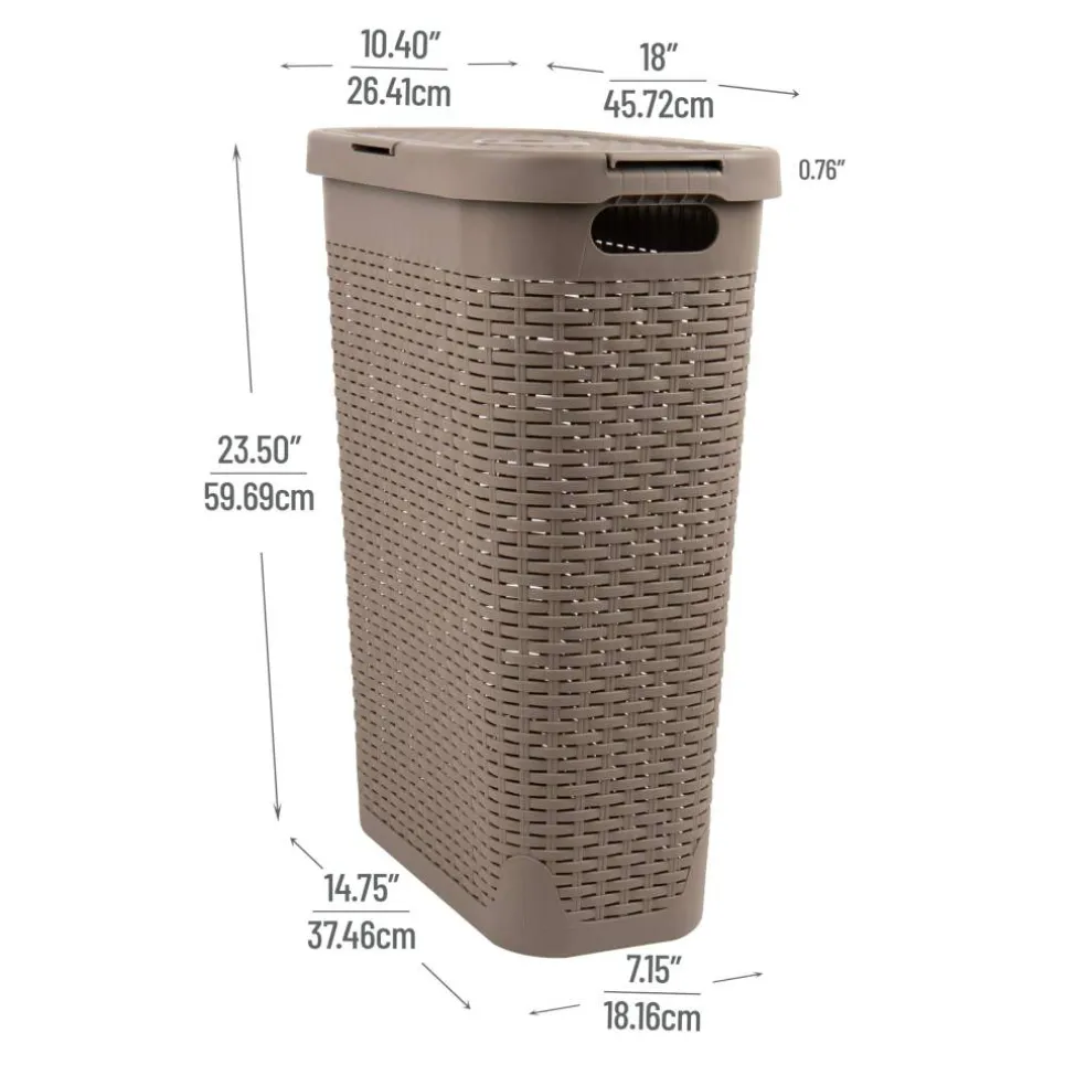 Mind Reader 40L Ventilated Slim Laundry Hamper with Cut Out Handles & Attached Hinged Lid, 2ct.