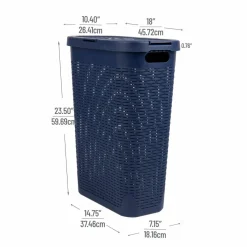 Mind Reader 40L Ventilated Slim Laundry Hamper with Cut Out Handles & Attached Hinged Lid, 2ct.