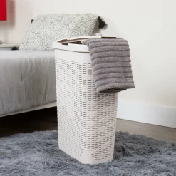 Mind Reader 40L Ventilated Slim Laundry Hamper with Cut Out Handles & Attached Hinged Lid, 2ct.