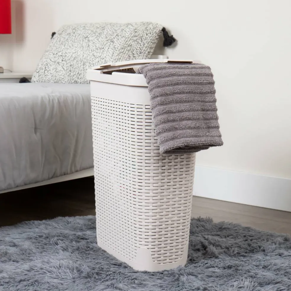 Mind Reader 40L Ventilated Slim Laundry Hamper with Cut Out Handles & Attached Hinged Lid, 2ct.