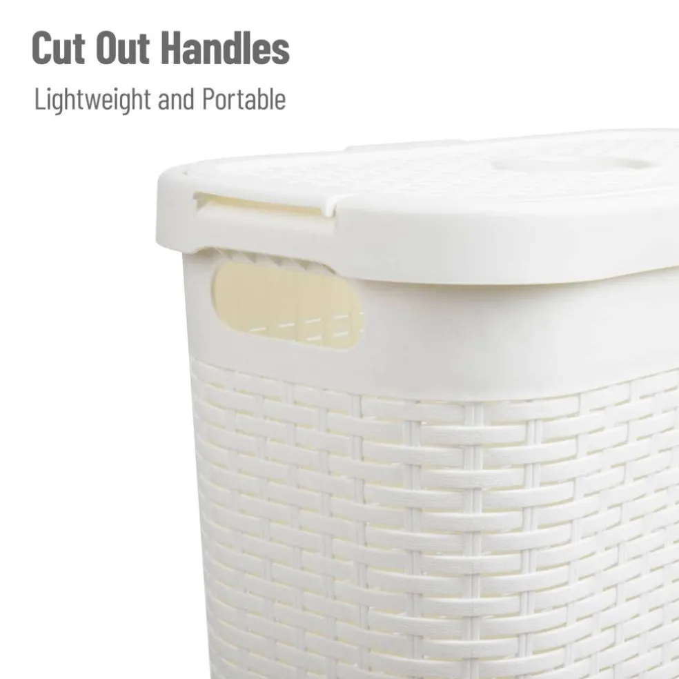 Mind Reader 40L Ventilated Slim Laundry Hamper with Cut Out Handles & Attached Hinged Lid, 2ct.