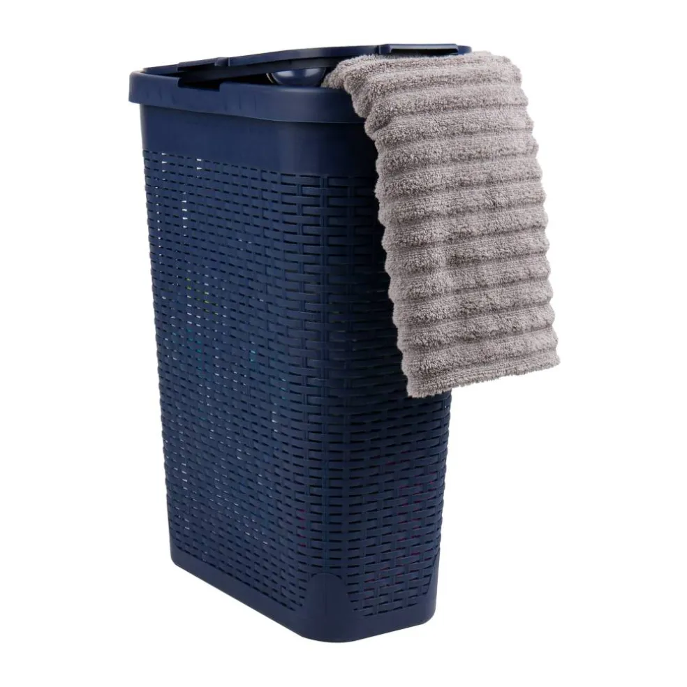 Mind Reader 40L Ventilated Slim Laundry Hamper with Cut Out Handles & Attached Hinged Lid, 2ct.