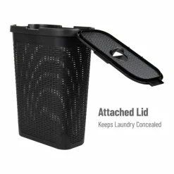 Mind Reader 40L Ventilated Slim Laundry Hamper with Cut Out Handles & Attached Hinged Lid, 2ct.