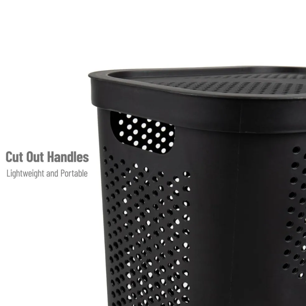 Mind Reader 60L Ventilated Slim Laundry Hamper with Cut Out Handles & Hinged Lid, 2ct.