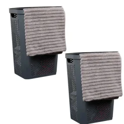 Mind Reader 60L Ventilated Slim Laundry Hamper with Cut Out Handles & Hinged Lid, 2ct.