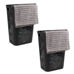 Mind Reader 60L Ventilated Slim Laundry Hamper with Cut Out Handles & Hinged Lid, 2ct.