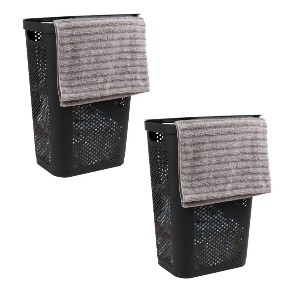 Mind Reader 60L Ventilated Slim Laundry Hamper with Cut Out Handles & Hinged Lid, 2ct.