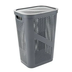 Mind Reader 60L Ventilated Slim Laundry Hamper with Cut Out Handles & Hinged Lid, 2ct.