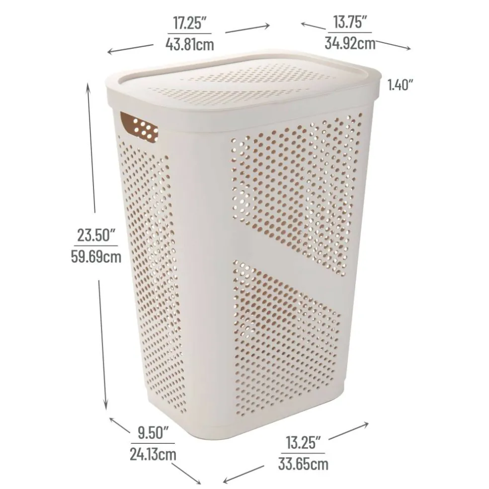 Mind Reader 60L Ventilated Slim Laundry Hamper with Cut Out Handles & Hinged Lid, 2ct.