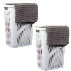 Mind Reader 60L Ventilated Slim Laundry Hamper with Cut Out Handles & Hinged Lid, 2ct.