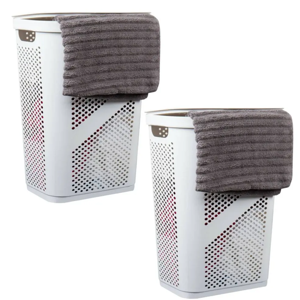Mind Reader 60L Ventilated Slim Laundry Hamper with Cut Out Handles & Hinged Lid, 2ct.