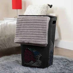 Mind Reader 60L Ventilated Slim Laundry Hamper with Cut Out Handles & Hinged Lid, 2ct.
