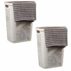 Mind Reader 60L Ventilated Slim Laundry Hamper with Cut Out Handles & Hinged Lid, 2ct.