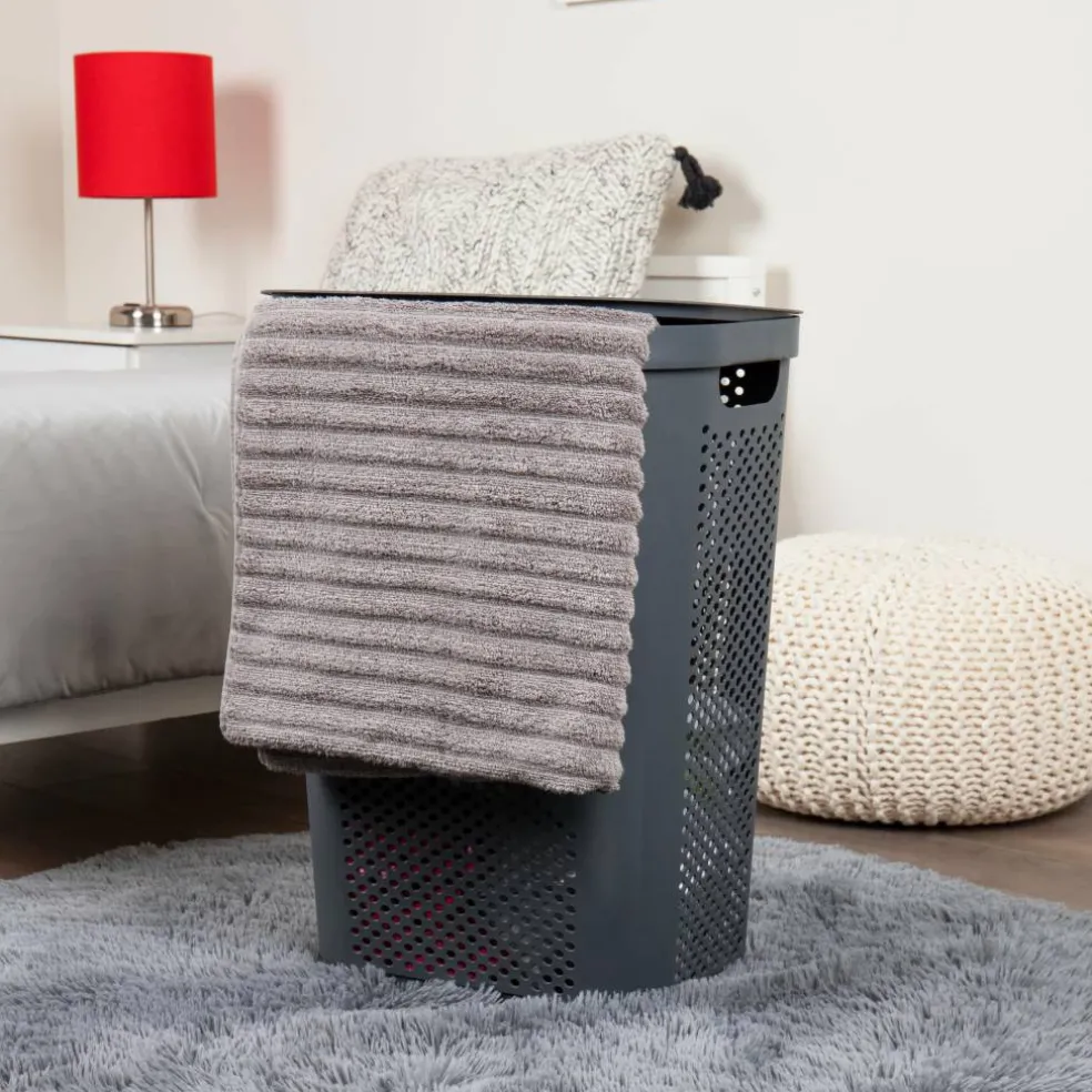 Mind Reader 60L Ventilated Slim Laundry Hamper with Cut Out Handles & Hinged Lid, 2ct.
