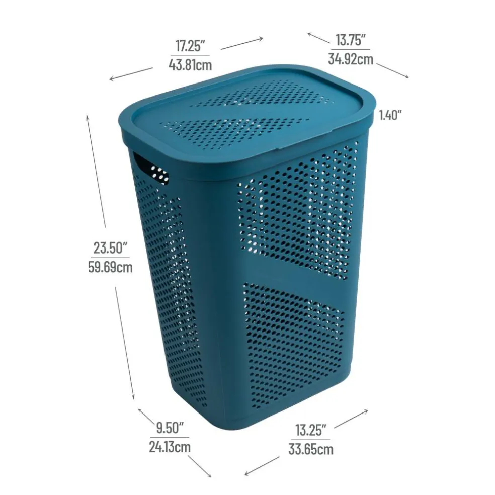 Mind Reader 60L Ventilated Slim Laundry Hamper with Cut Out Handles & Hinged Lid, 2ct.