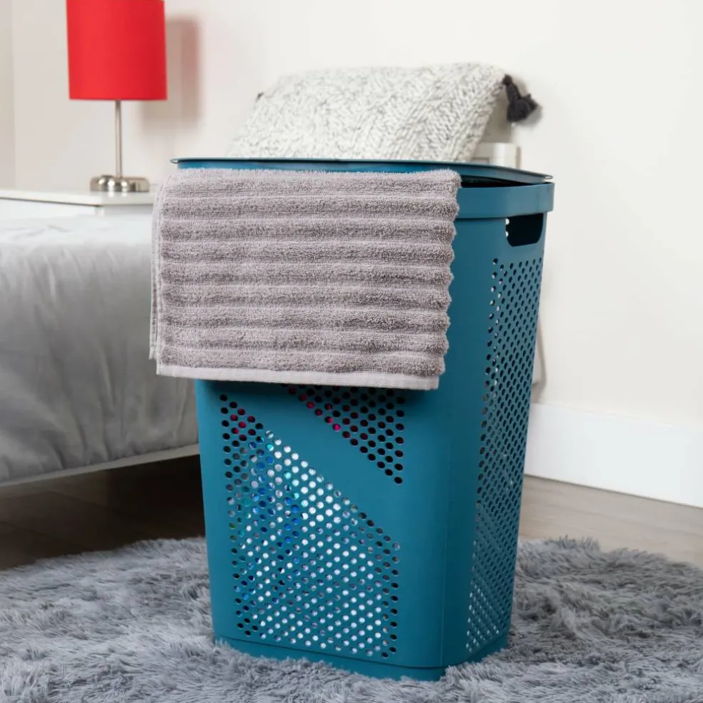 Mind Reader 60L Ventilated Slim Laundry Hamper with Cut Out Handles & Hinged Lid, 2ct.