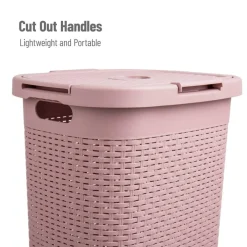 Mind Reader 60L Ventilated Slim Laundry Hamper with Cut Out Handles & Attached Hinged Lid, 2ct.