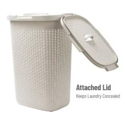 Mind Reader 60L Ventilated Slim Laundry Hamper with Cut Out Handles & Attached Hinged Lid, 2ct.