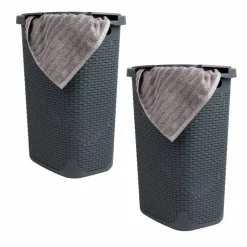 Mind Reader 60L Ventilated Slim Laundry Hamper with Cut Out Handles & Attached Hinged Lid, 2ct.