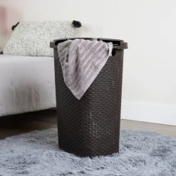 Mind Reader 60L Ventilated Slim Laundry Hamper with Cut Out Handles & Attached Hinged Lid, 2ct.