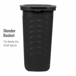 Mind Reader 60L Ventilated Slim Laundry Hamper with Cut Out Handles & Attached Hinged Lid, 2ct.