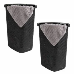 Mind Reader 60L Ventilated Slim Laundry Hamper with Cut Out Handles & Attached Hinged Lid, 2ct.