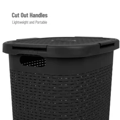 Mind Reader 60L Ventilated Slim Laundry Hamper with Cut Out Handles & Attached Hinged Lid, 2ct.