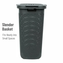 Mind Reader 60L Ventilated Slim Laundry Hamper with Cut Out Handles & Attached Hinged Lid, 2ct.