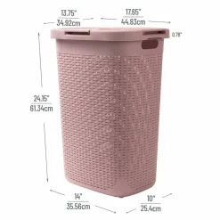 Mind Reader 60L Ventilated Slim Laundry Hamper with Cut Out Handles & Attached Hinged Lid, 2ct.