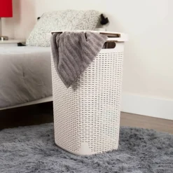 Mind Reader 60L Ventilated Slim Laundry Hamper with Cut Out Handles & Attached Hinged Lid, 2ct.