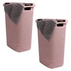 Mind Reader 60L Ventilated Slim Laundry Hamper with Cut Out Handles & Attached Hinged Lid, 2ct.