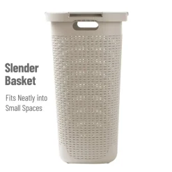Mind Reader 60L Ventilated Slim Laundry Hamper with Cut Out Handles & Attached Hinged Lid, 2ct.
