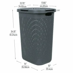 Mind Reader 60L Ventilated Slim Laundry Hamper with Cut Out Handles & Attached Hinged Lid, 2ct.