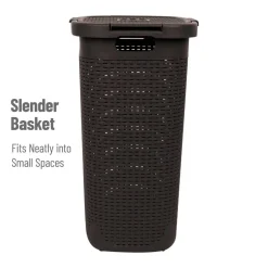 Mind Reader 60L Ventilated Slim Laundry Hamper with Cut Out Handles & Attached Hinged Lid, 2ct.