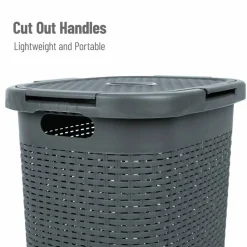 Mind Reader 60L Ventilated Slim Laundry Hamper with Cut Out Handles & Attached Hinged Lid, 2ct.