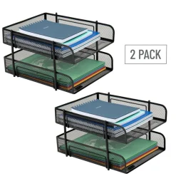 Mind Reader Network Collection Black Metal Mesh 2-Tier Letter Size Paper Trays, 2ct.