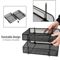Mind Reader Network Collection Black Metal Mesh 2-Tier Letter Size Paper Trays, 2ct.
