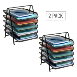 Mind Reader Network Collection Black Metal Mesh 5-Tier Paper Trays, 2ct.