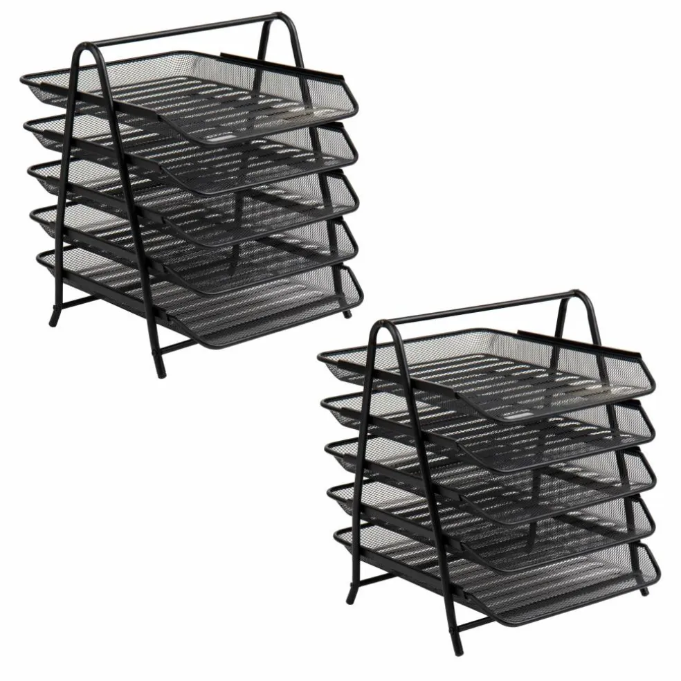 Mind Reader Network Collection Black Metal Mesh 5-Tier Paper Trays, 2ct.