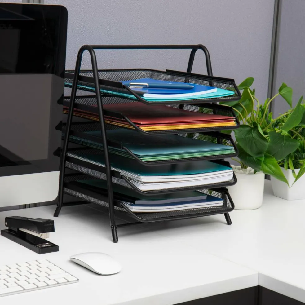 Mind Reader Network Collection Black Metal Mesh 5-Tier Paper Trays, 2ct.