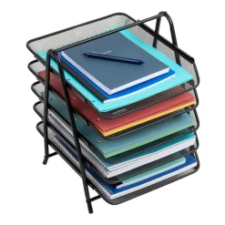 Mind Reader Network Collection Black Metal Mesh 5-Tier Paper Trays, 2ct.