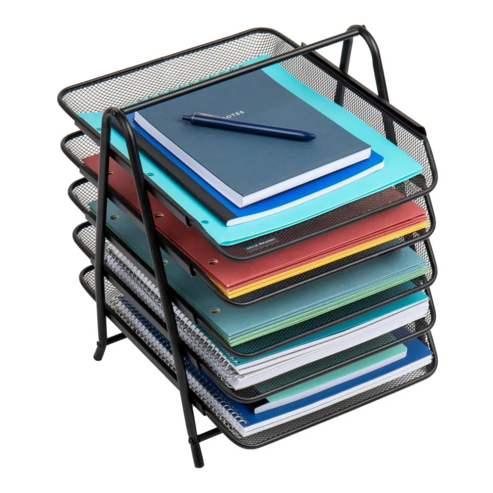 Mind Reader Network Collection Black Metal Mesh 5-Tier Paper Trays, 2ct.