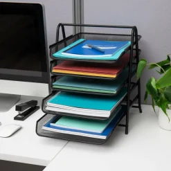 Mind Reader Network Collection Black Metal Mesh 5-Tier Paper Trays, 2ct.