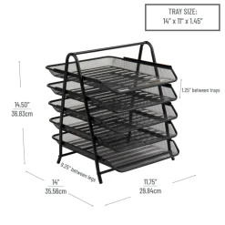 Mind Reader Network Collection Black Metal Mesh 5-Tier Paper Trays, 2ct.