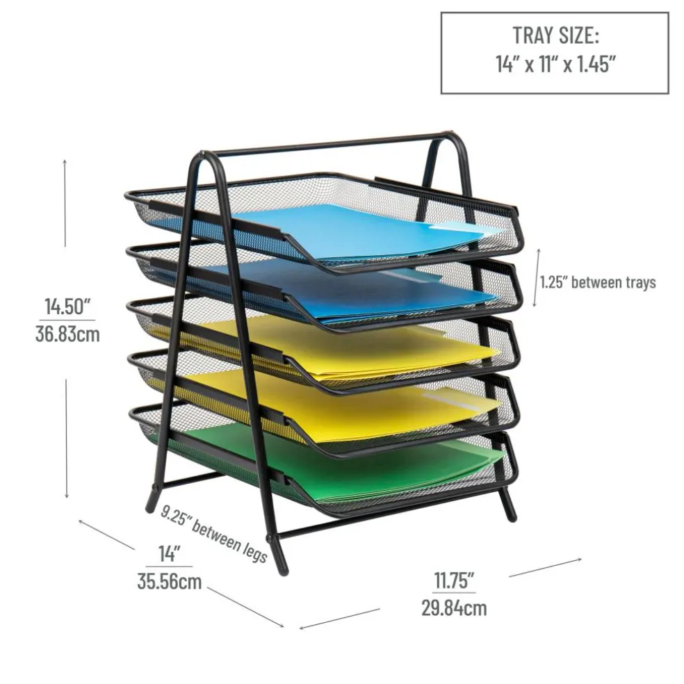 Mind Reader Network Collection Mesh Black 5-Tier Paper & File Desktop Organizer with File Folders