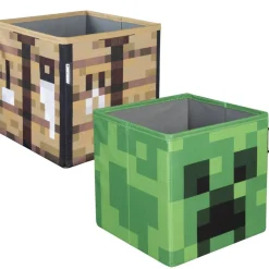 Minecraft: Fabric Storage Boxes: 2pc - Creeper & Crafting Table - 10 in. Collapsible Cubes, Toy-Games-Clothes Organization, Game Themed Designs, Licensed